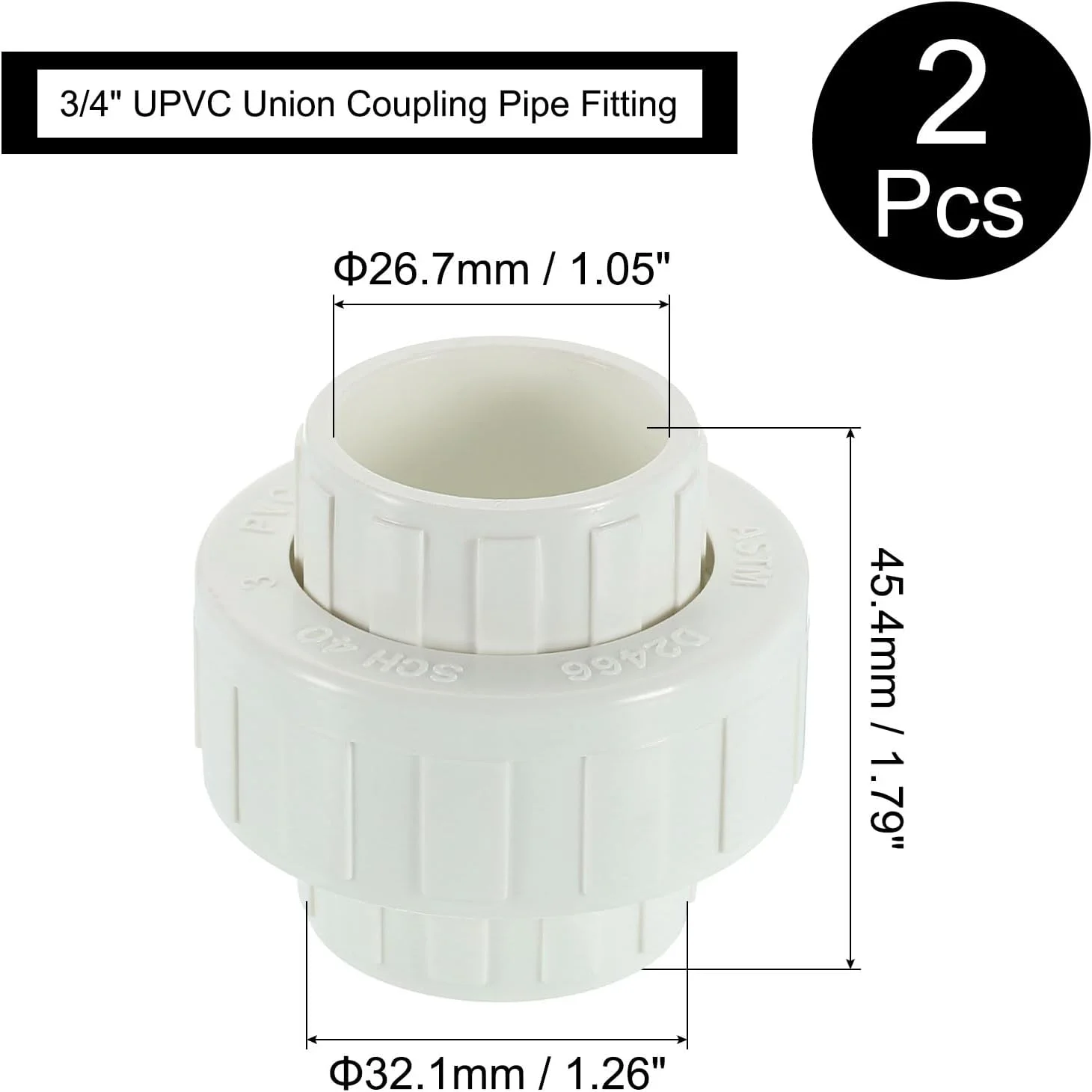 کوپلینگ یونیورسال UPVC کوارکزمن، سایز 3/4 اینچ، دو تکه (سوکت x پایه)، آداپتور کوپلینگ یونیورسال UPVC، رده 40، دارای اورینگ EPDM برای آبیاری، پروژه نصب داخلی (سفید)