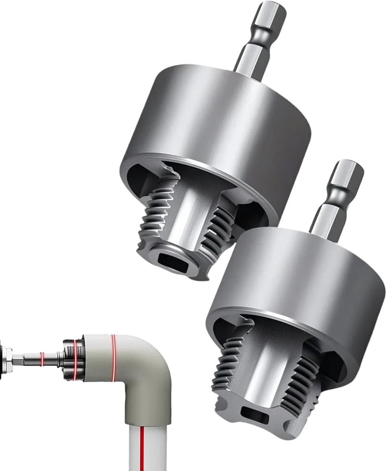 کیت حدیده لوله پی وی سی - ابزار حدیده کاری پلاستیکی داخلی و خارجی برای دریل برقی - حدیده 6 پر و 4 پر - ابزار برش لوله پی وی سی برای لوله کشی، کارهای DIY و ساخت و ساز (2 عدد)