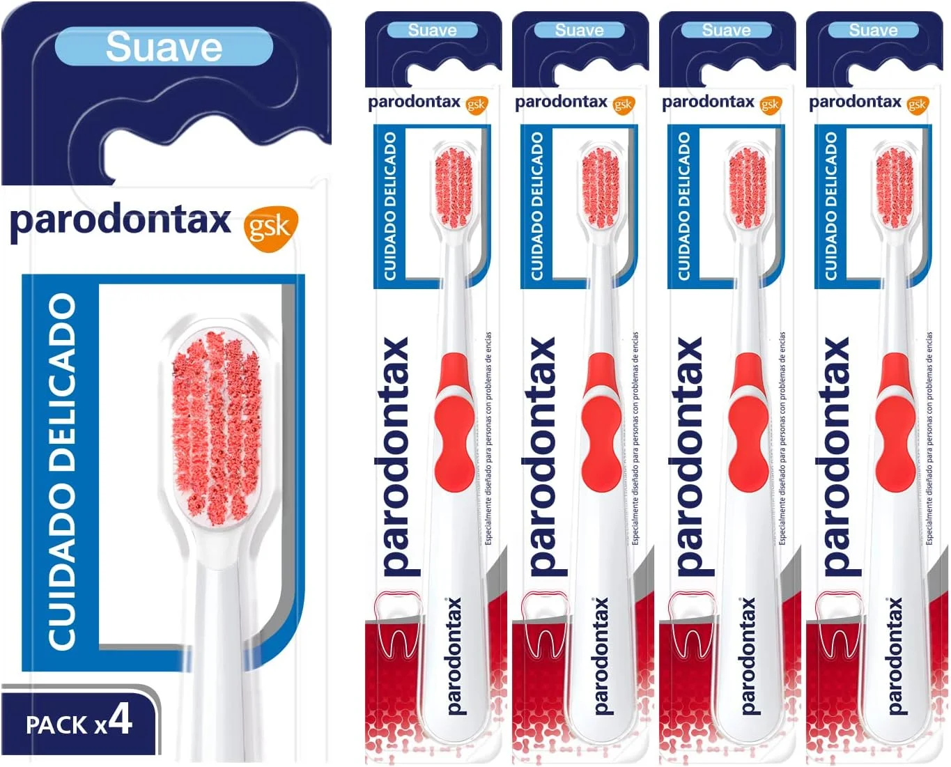 مسواک نرم پارونتکس مدل Delicate Care، کمک به توقف و جلوگیری از خونریزی لثه، بسته 4 عددی