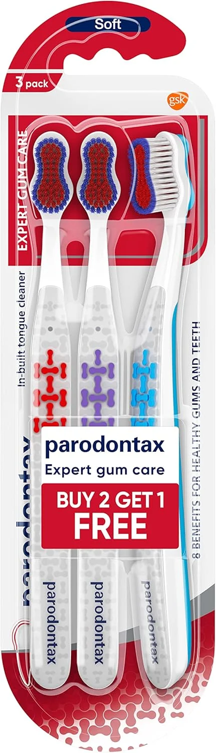 مسواک دستی بزرگسالان Parodontax Expert Gum Care (بسته 3 عددی، رایگان)، سفید