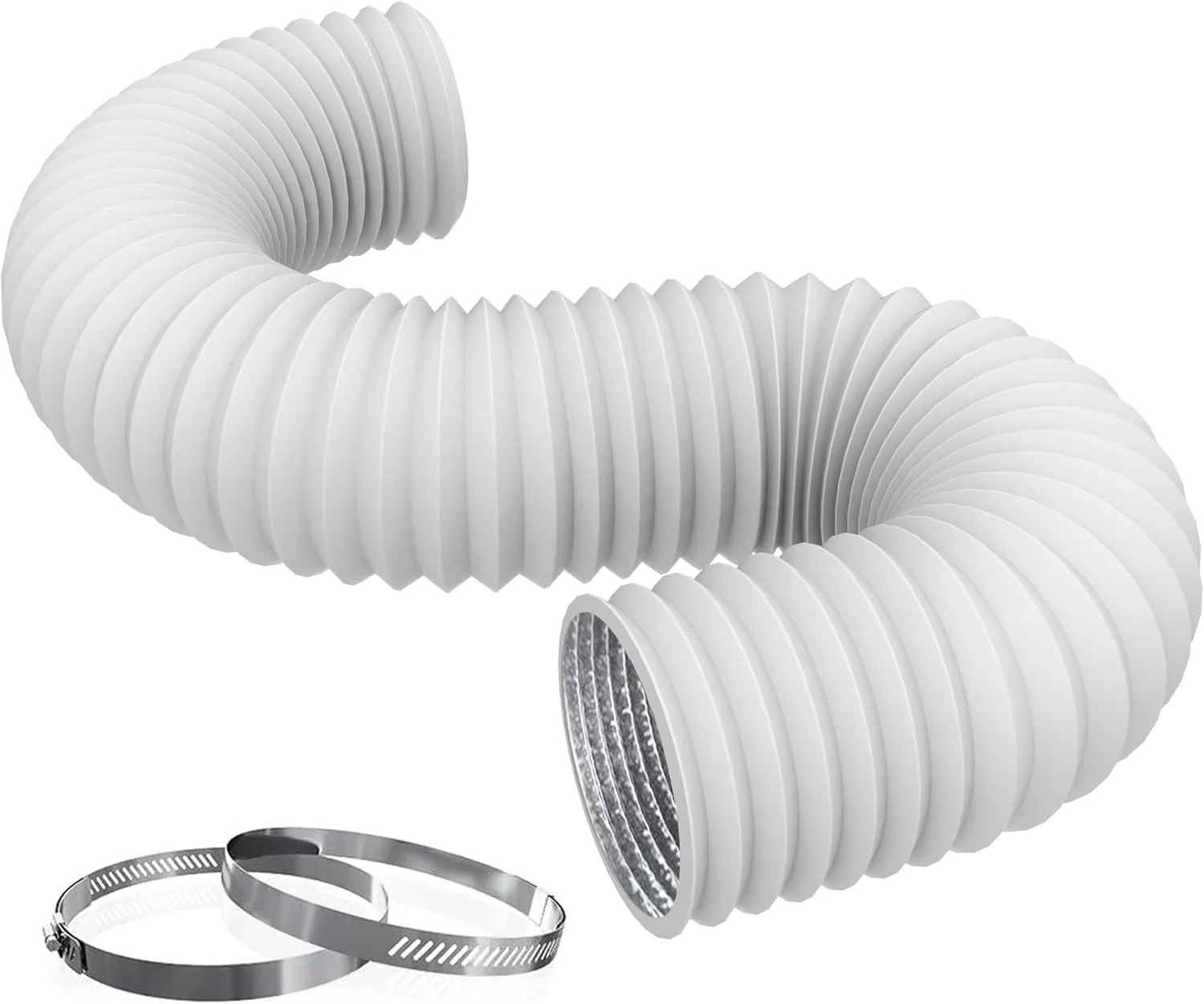 لوله هواکش خشک کن انعطاف پذیر فویل آلومینیومی PVC برای تهویه مطبوع، فیلتر فن، خروجی آشپزخانه، سفید (4 اینچ 8 فوت)