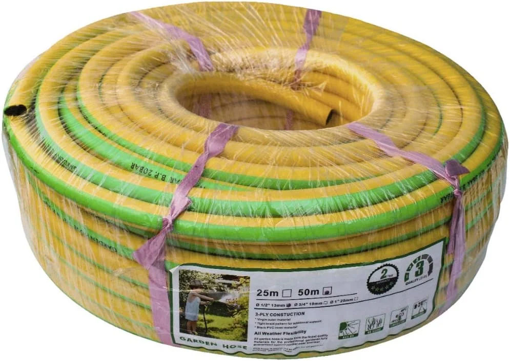 شلنگ آب باغبانی PVC ممتاز Green glow، لوله تقویت شده سه لایه، زرد (25، 3/4 اینچ)