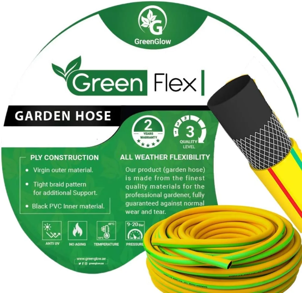 شلنگ آب باغبانی PVC ممتاز Green glow، لوله تقویت شده سه لایه، زرد (25، 3/4 اینچ) شلنگ آب باغبانی PVC ممتاز Green glow، لوله تقویت شده سه لایه، زرد (25، 3/4 اینچ)