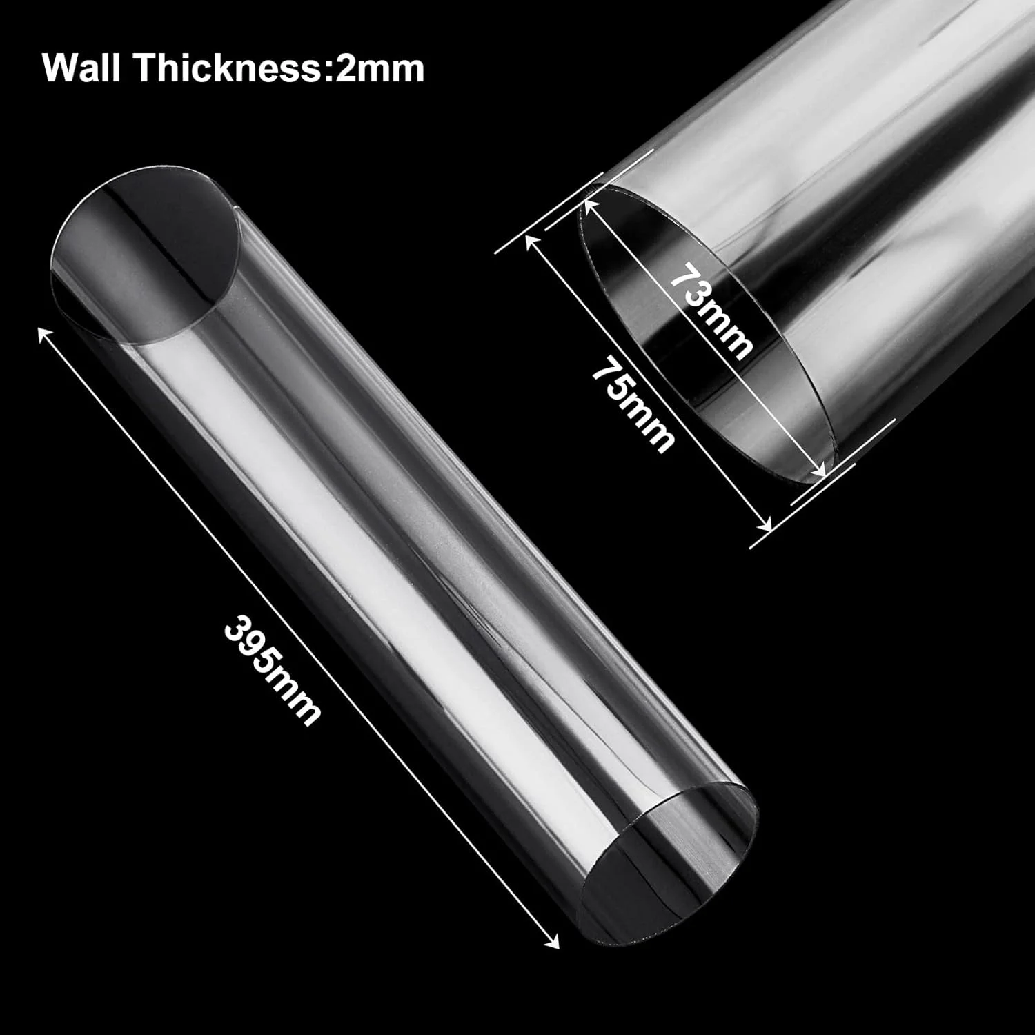 FengWu 2 عدد لوله اکریلیک 3 اینچ (75 میلی متر) قطر خارجی x ضخامت دیواره 2 میلی متر لوله پلاستیکی شفاف 15.5 اینچ طول لوله پی وی سی شفاف لوله پلی کربنات گرد مقاوم در برابر مواد شیمیایی