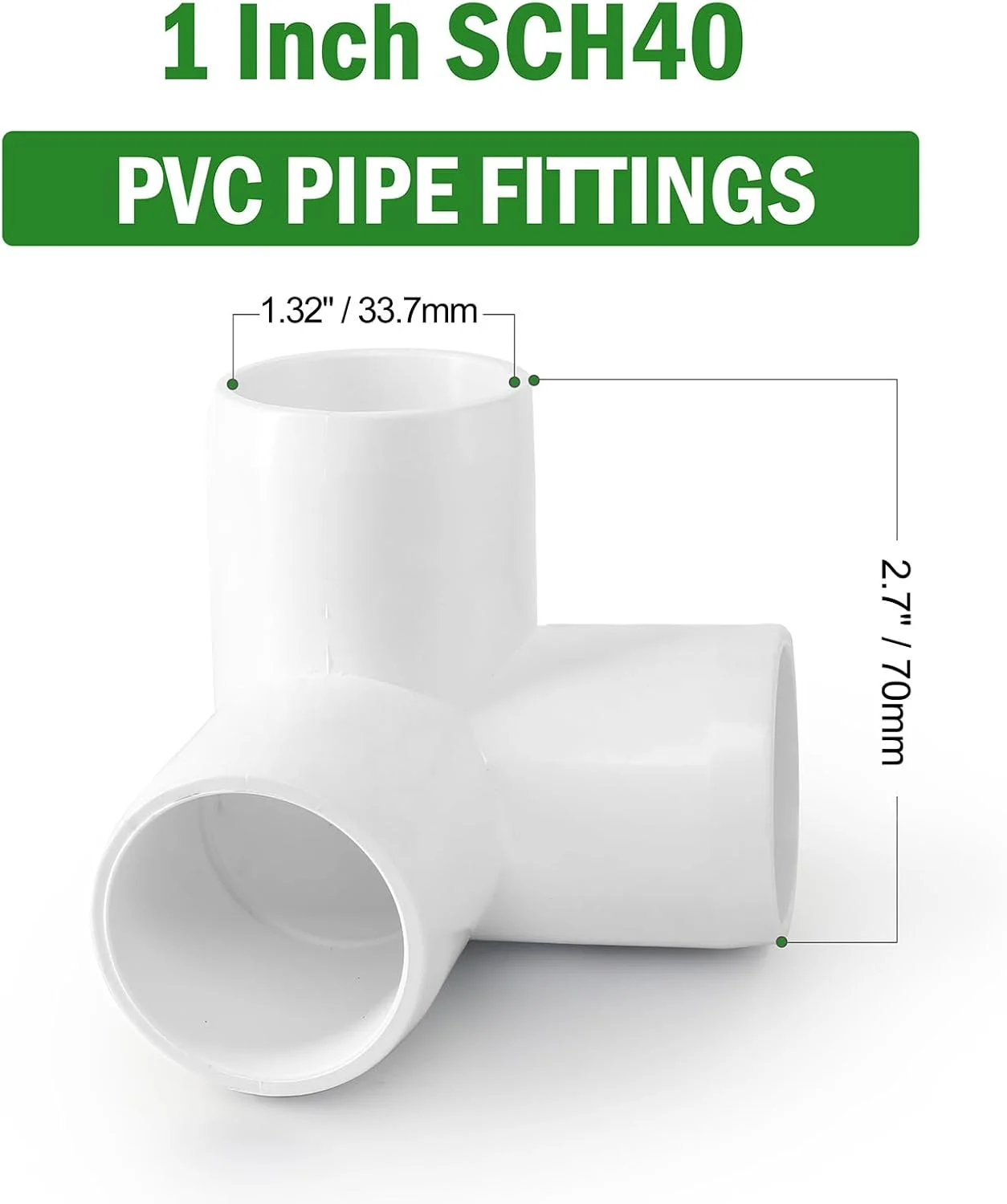اتصالات لوله پی وی سی 3 راهی 1 اینچ، زانویی پی وی سی سفید رنگ زرنمیاردر، اتصالات تی راهی خروجی جانبی، اتصالات لوله درجه مبلمان SCH40 - مناسب برای لوله های پلی وینیل کلراید 1 اینچی، 4 عدد