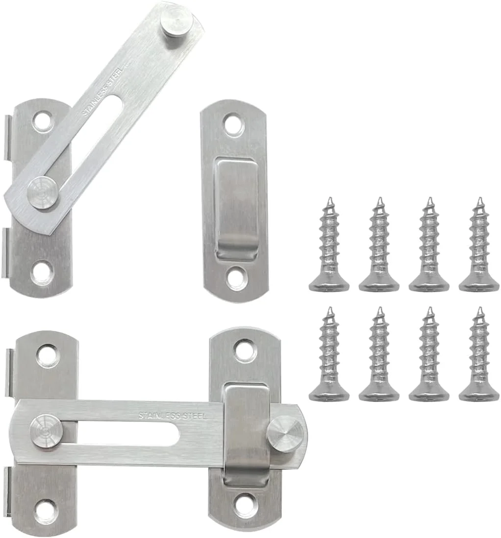 قفل درب استیل ضد زنگ zhuohai، قفل چرخشی، مناسب برای قفل کشویی درب و پنجره (نقره ای)، 2 عدد