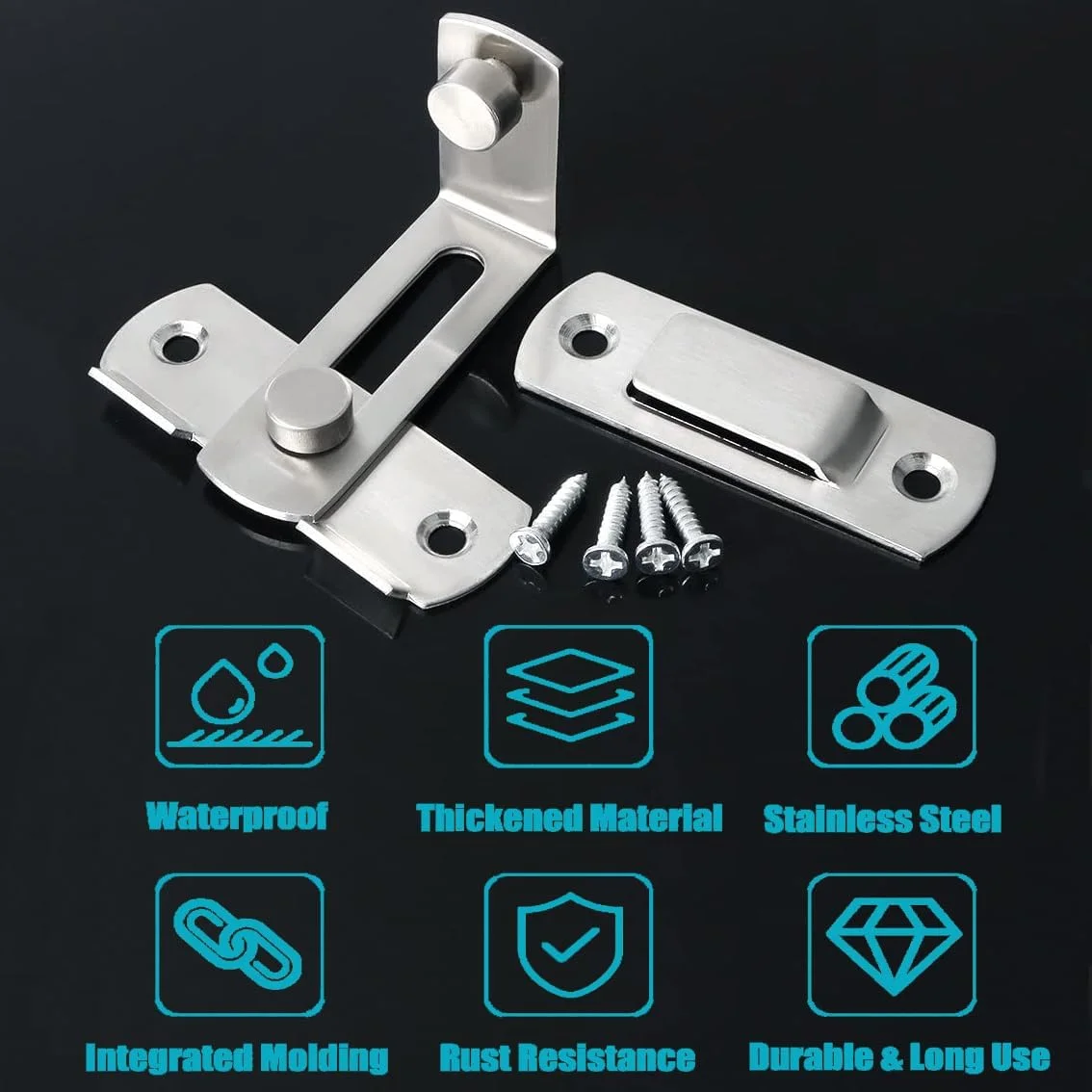 قفل کشویی چرخشی زی‌یویا، قفل ضامن درب استیل ضد زنگ، قفل درب توری، قفل قلاب چشمی برای درب کشویی پنجره گاراژ حمام باغ، مشکی (نقره‌ای 90 درجه 4 اینچ)