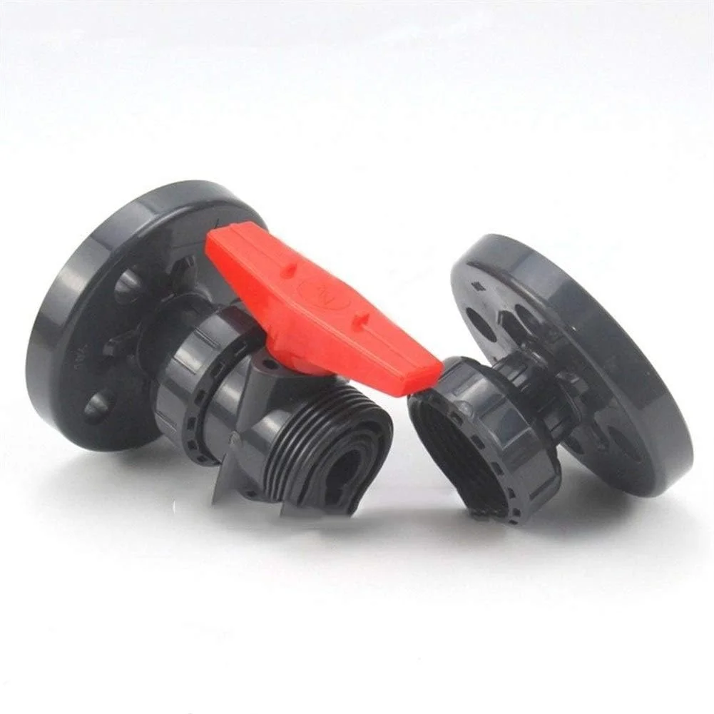 یک عدد شیر توپی فلنج دار UPVC سایز 1/2 تا 4 اینچ (DN15 تا DN100) مناسب لوله های PVC، تصفیه آب صنعتی، اتصال لوله آب باغ و ابزار تعمیر لوله