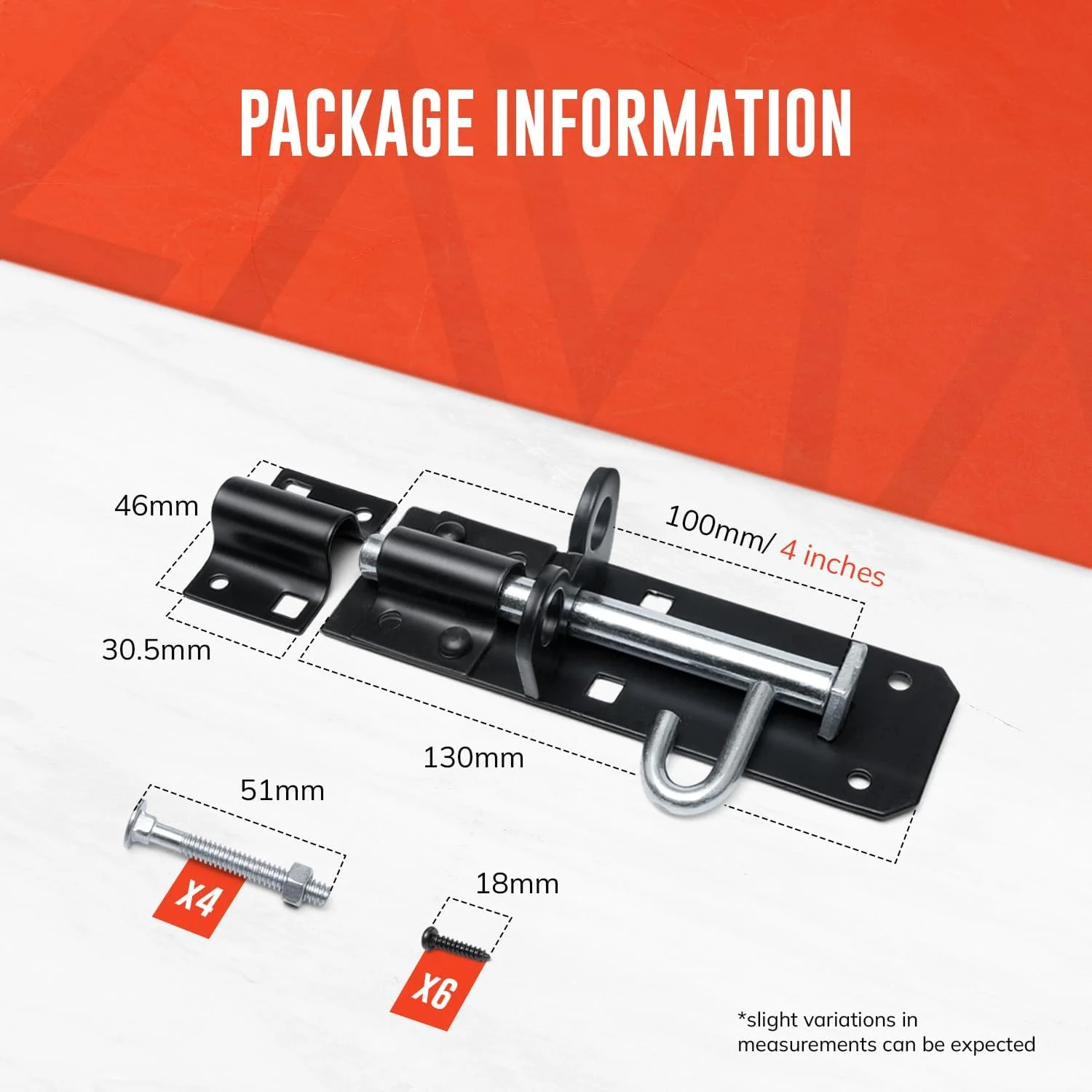 قفل کشویی زاویا برنتون برای امنیت درب اتاق خواب و پاسیو - 4 اینچ (100 میلی متر) قفل درب گالوانیزه با روکش روی سنگین برای درب های چوبی باغ (مشکی)