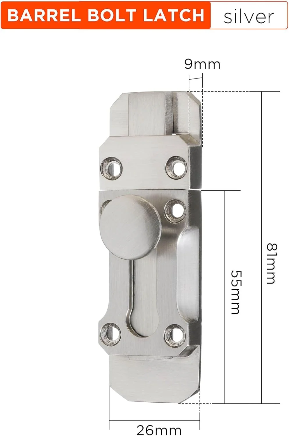 قفل زبانه ای درب استوانه ای نقره ای YoiYee، قفل کشویی امنیتی آلیاژ روی 3 اینچی برای درها