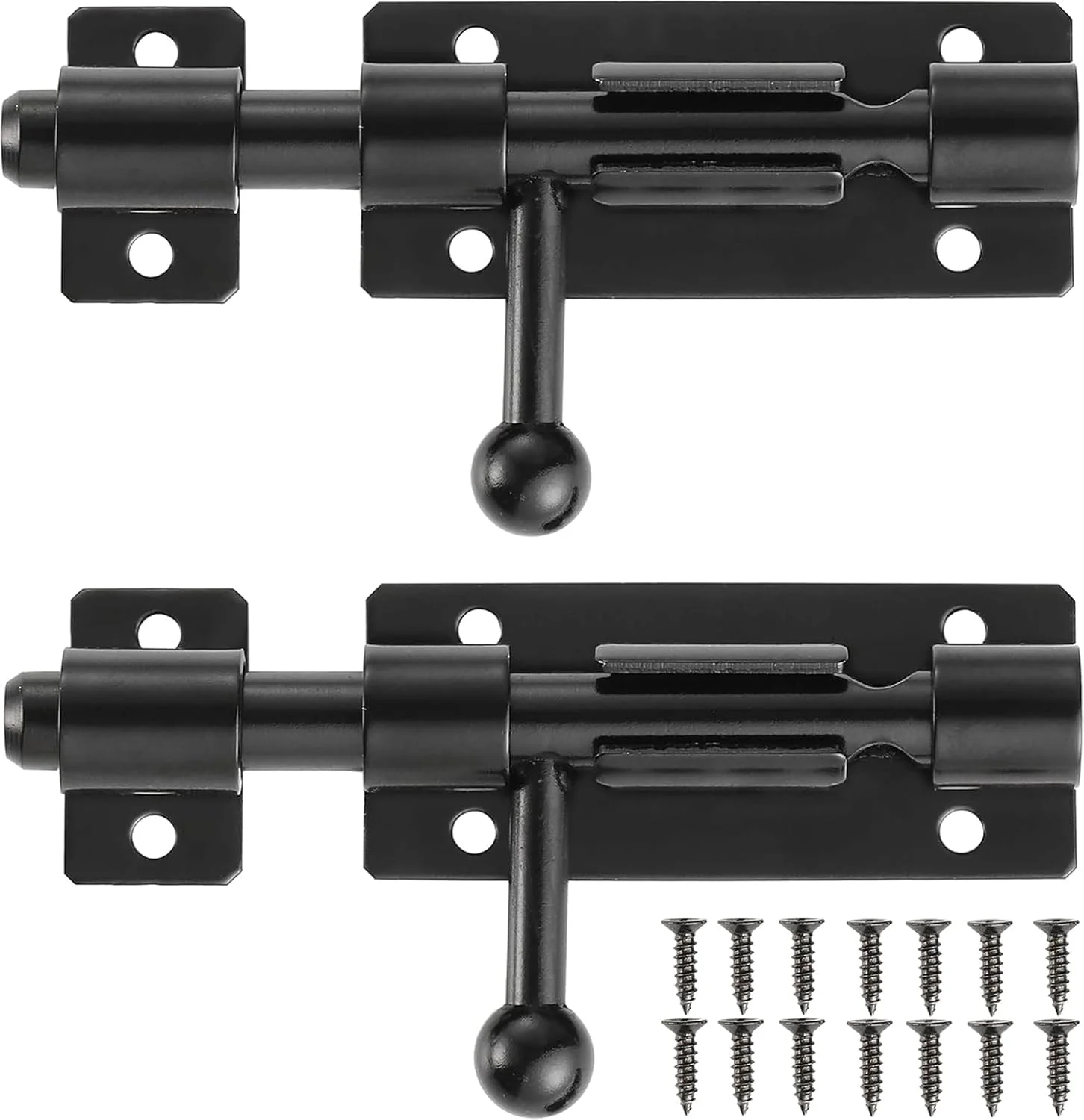 قفل کشویی 4 اینچی YelaJoy از جنس استیل ضد زنگ SUS304 - قفل درب ضخیم و سنگین با پیچ بشکه ای مشکی و قفل کشویی امنیتی (2 عددی)