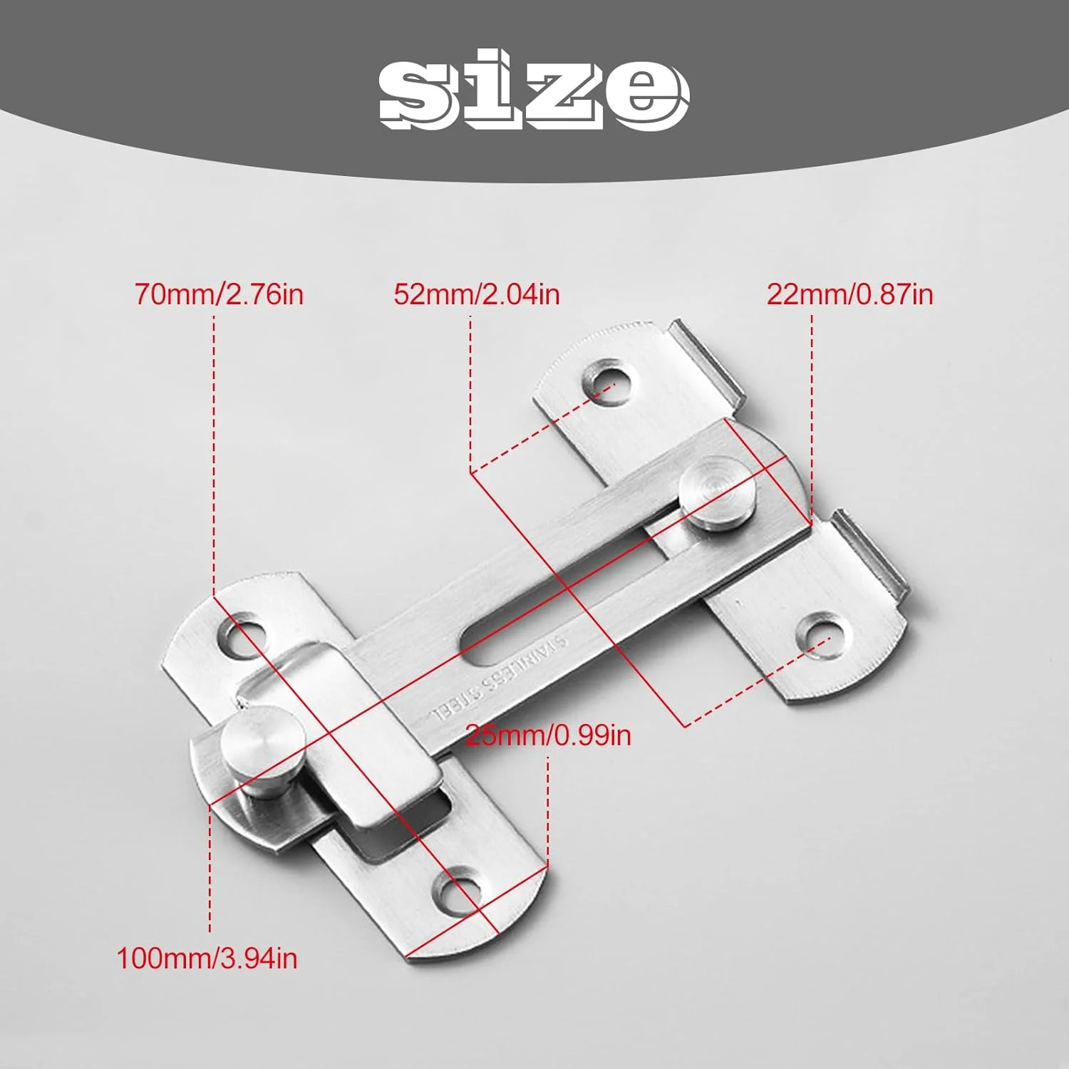 قفل درب کشویی یورلیر، قفل زبانه کشویی استیل ضد زنگ، قفل زبانه پیچ درب ایمنی برای درب پنجره کابینت شراب حمام گاراژ باغ (نقره ای 180 درجه 4 اینچ)
