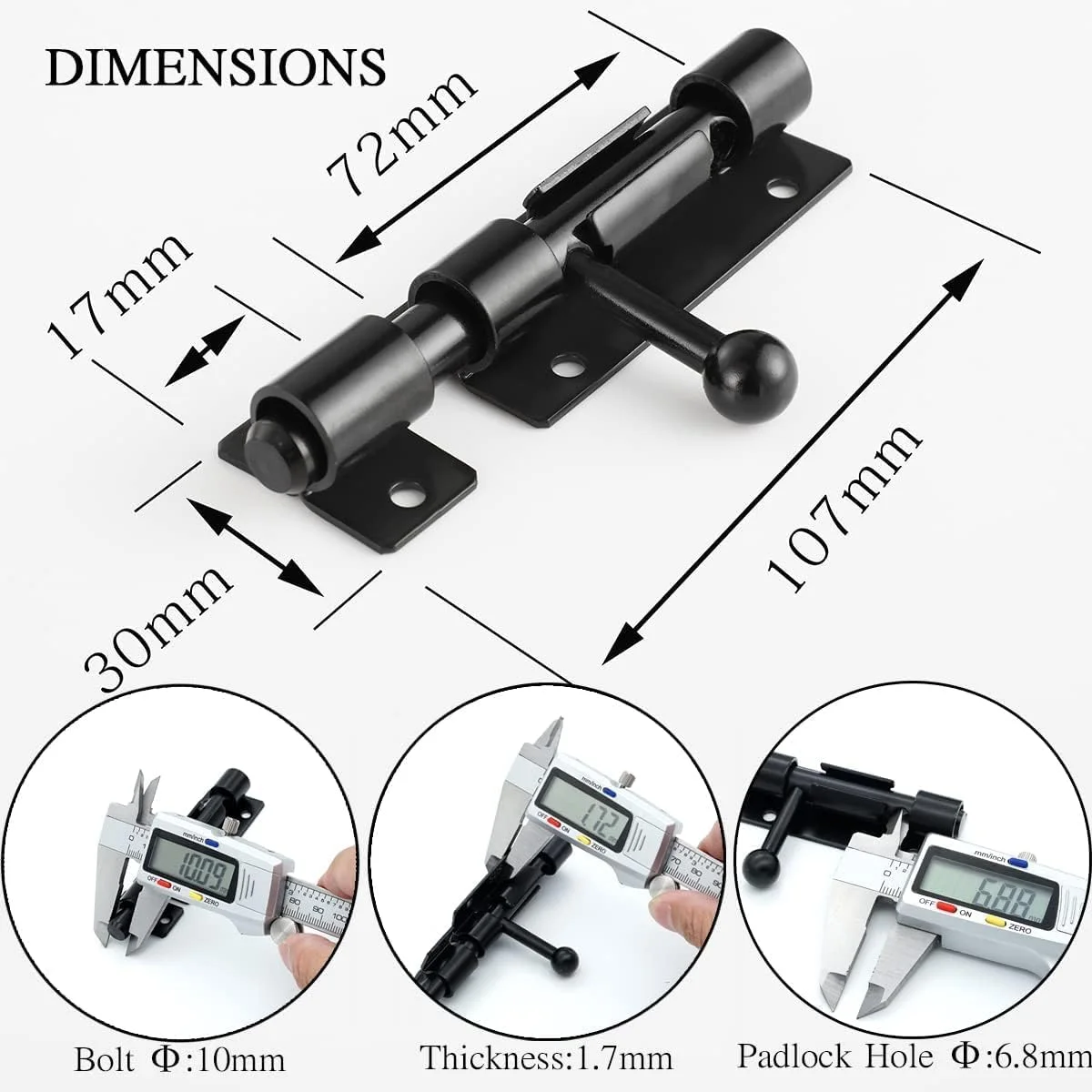 قفل کشویی 4 اینچی YelaJoy از جنس استیل ضد زنگ SUS304 - قفل درب ضخیم و سنگین با پیچ بشکه ای مشکی و قفل کشویی امنیتی (2 عددی)