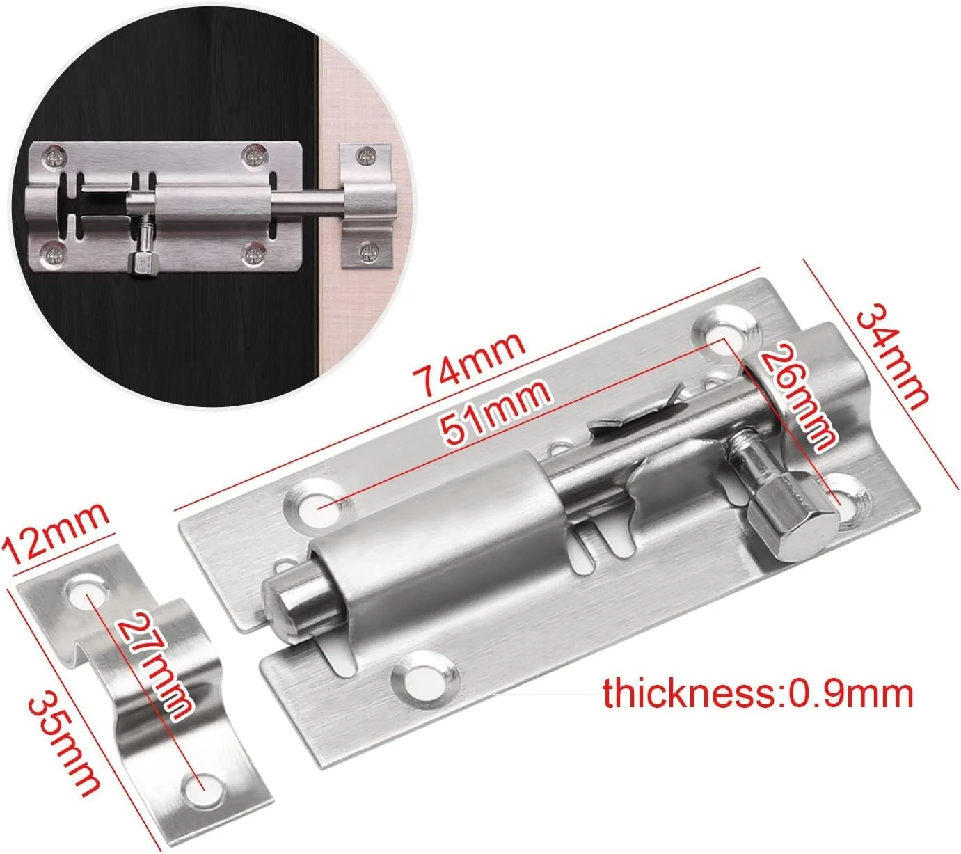 قفل زبانه ای کشویی درب YEPREM AMZSTRU، بسته 4 عددی قفل کشویی زبانه ای درب از جنس استیل ضد زنگ 304 به همراه پیچ، مناسب برای حمام، اتاق خواب، سوله، باغ، توالت، 3 اینچ (نقره ای)