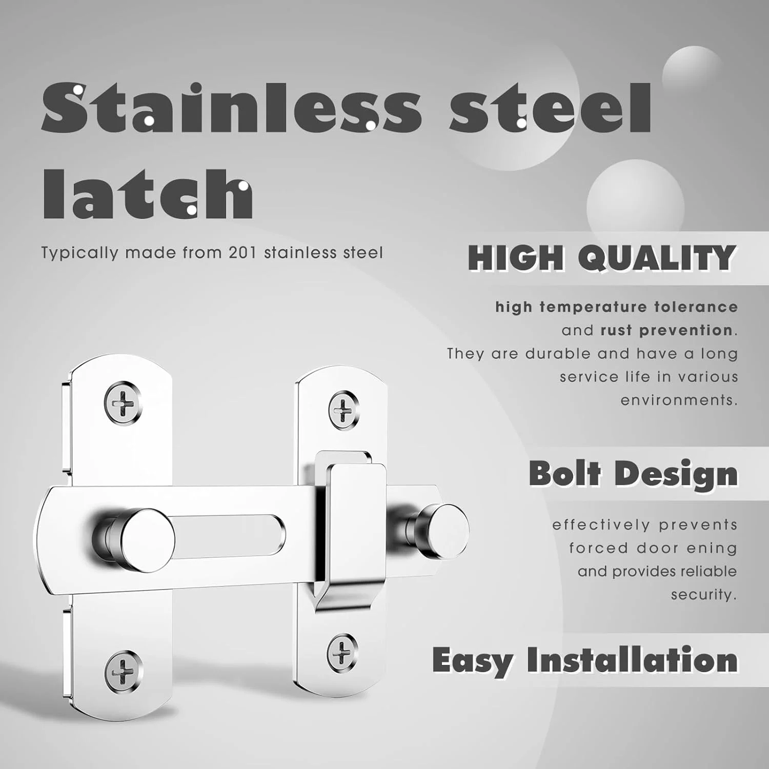 قفل درب کشویی یورلیر، قفل زبانه کشویی استیل ضد زنگ، قفل زبانه پیچ درب ایمنی برای درب پنجره کابینت شراب حمام گاراژ باغ (نقره ای 180 درجه 4 اینچ)