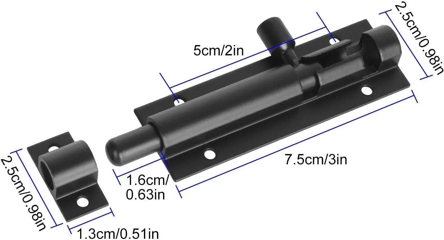 قفل زبانه کشویی YHRY بسته 4 عددی، 4 اینچی، قفل ضامن سنگین، قفل درب امنیتی آلیاژ آلومینیوم ضخیم شده با پیچ های نصب برای خانه، حیاط، باغ، قفس سگ، بار (مشکی)