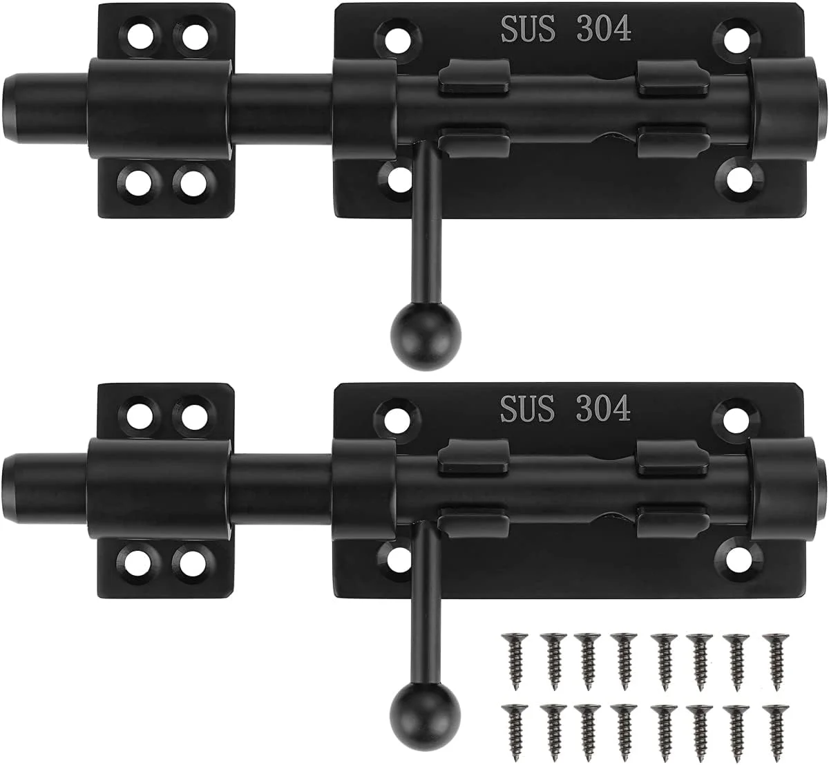 قفل زبانه ای درب XQDWX با سوراخ قفل، قفل کشویی درب استیل ضد زنگ 304 ضخیم شده، 6 اینچ، مشکی مات، 2 عددی، 226BB-BL-2