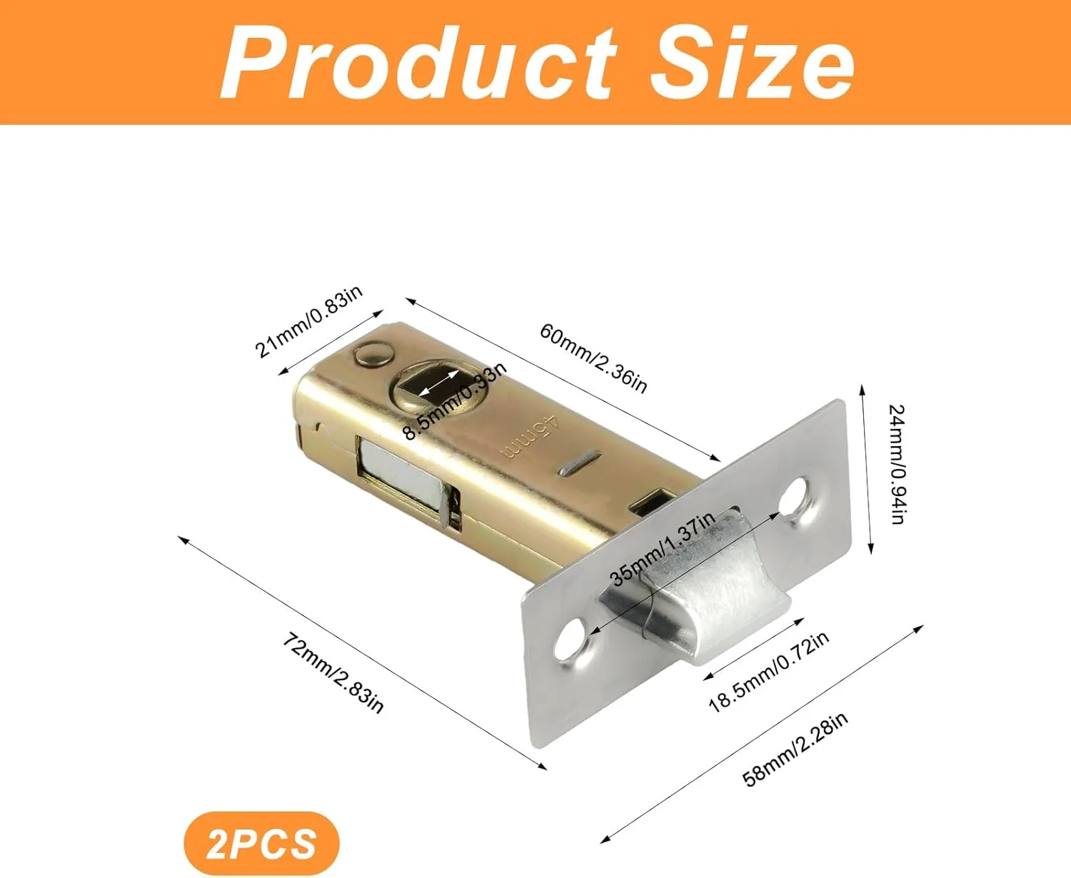 زبانه درب داخلی XiangJunly، 45 میلی‌متری، استیل ضد زنگ، مکانیزم بی‌صدا، مناسب برای درب‌های داخلی، 2 عدد