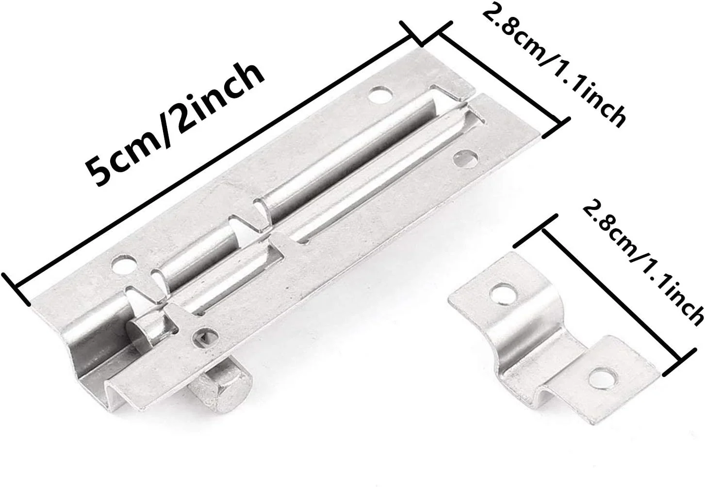 زبانه قفل کشویی درب بشکه ای XMHF، قفل کشویی درب، بست فولادی ضد زنگ ضخیم شده 2 اینچی نقره ای (10 عددی)