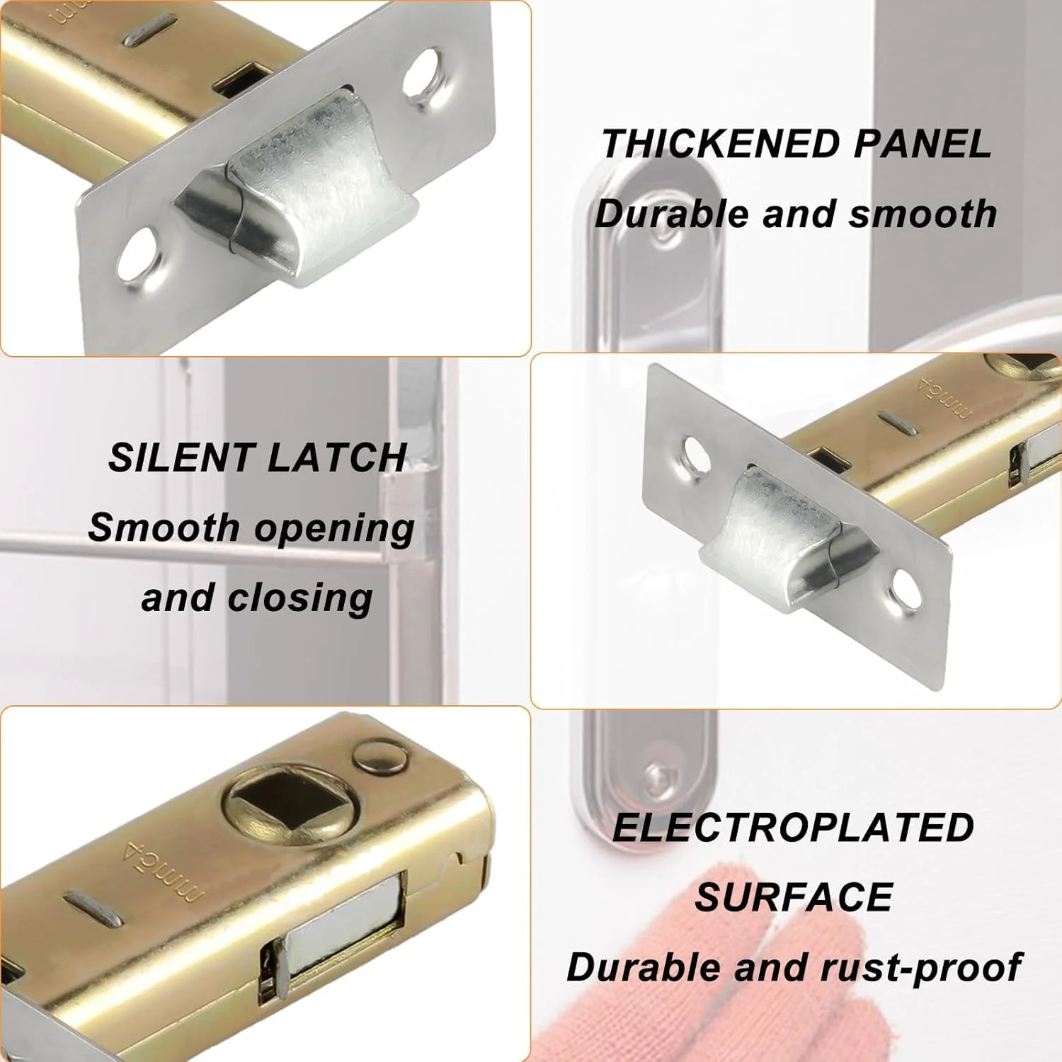 زبانه درب داخلی XiangJunly، 45 میلی‌متری، استیل ضد زنگ، مکانیزم بی‌صدا، مناسب برای درب‌های داخلی، 2 عدد