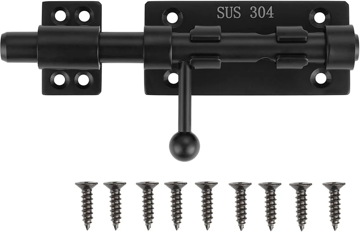 قفل زبانه ای XQDWX با سوراخ قفل، قفل درب کشویی استیل ضد زنگ 304 ضخیم شده، 6 اینچ، مشکی مات، 226BB-BL