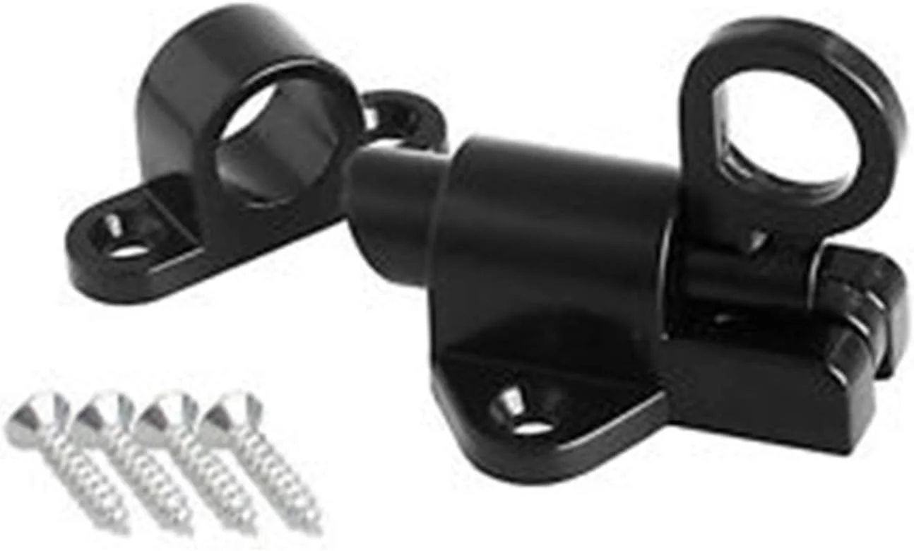 قفل زبانه درب 1 عدد، قفل فنری با حلقه کششی برای امنیت پنجره و دروازه، 2 رنگ، مناسب برای درب ها، دروازه ها و پنجره ها، ابزار قوی (رنگ: مشکی)