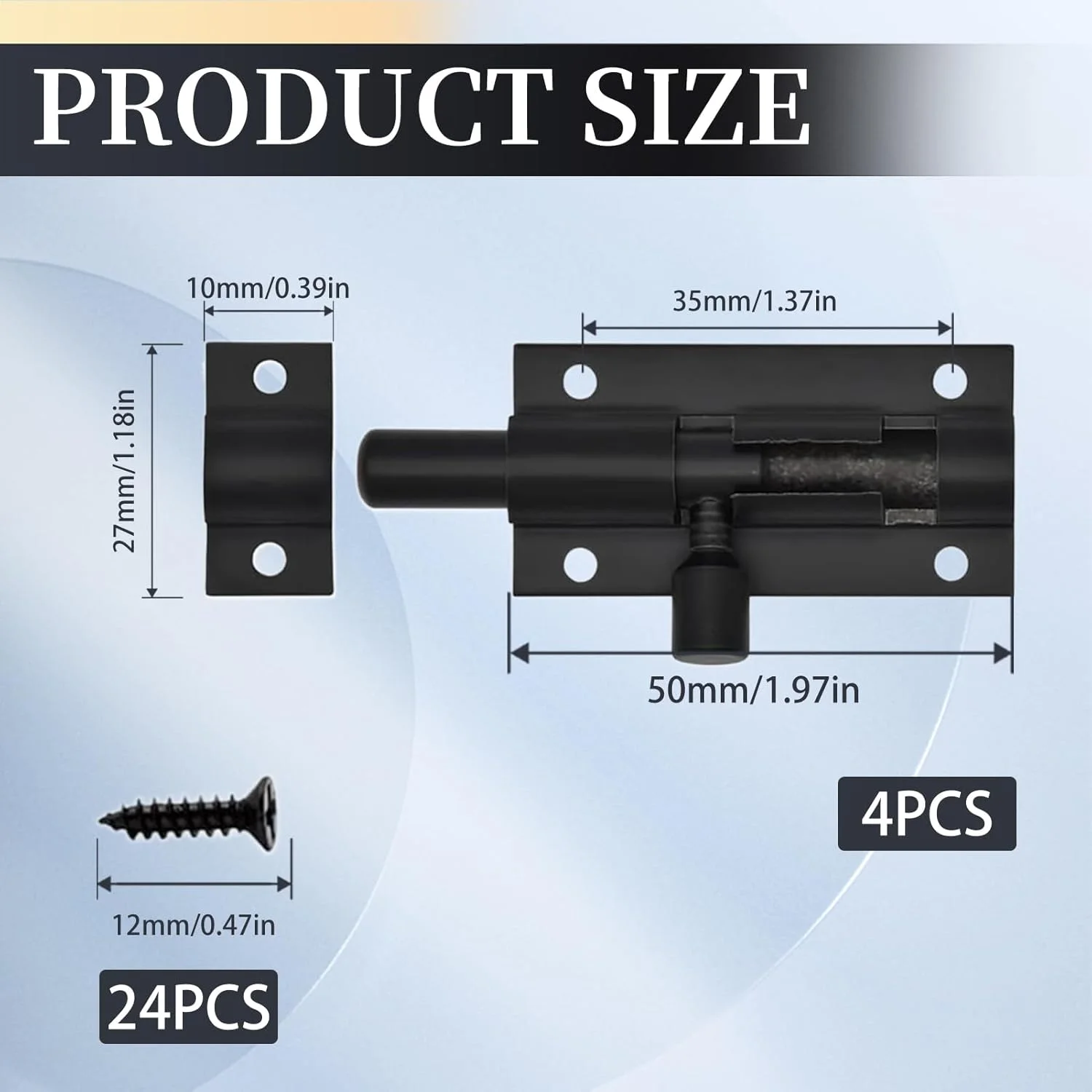 بسته 4 عددی قفل زبانه درب، قفل کشویی ایمنی 2 اینچی با طراحی مقاوم در برابر آب و هوا، استیل ضد زنگ مشکی مات سنگین، قفل درب بشکه ای با پیچ برای درب داخلی، سوله، حمام، توالت