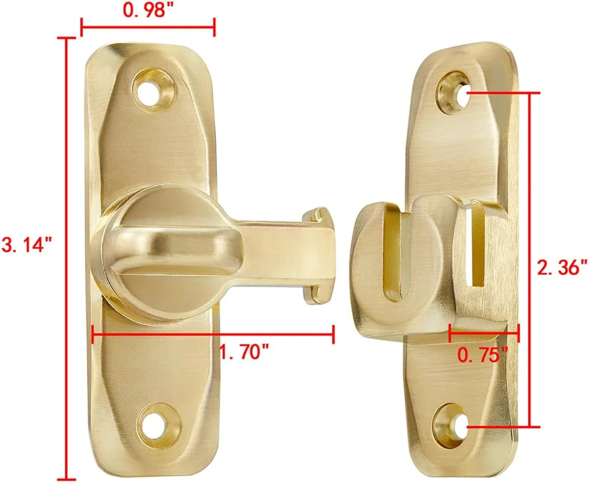 قفل درب انبار چرخشی 90/180 درجه Wocoe، قفل های درب سنگین طلایی، قفل درب ایمنی، قفل درب کشویی مناسب برای باغ، حمام، گاراژ