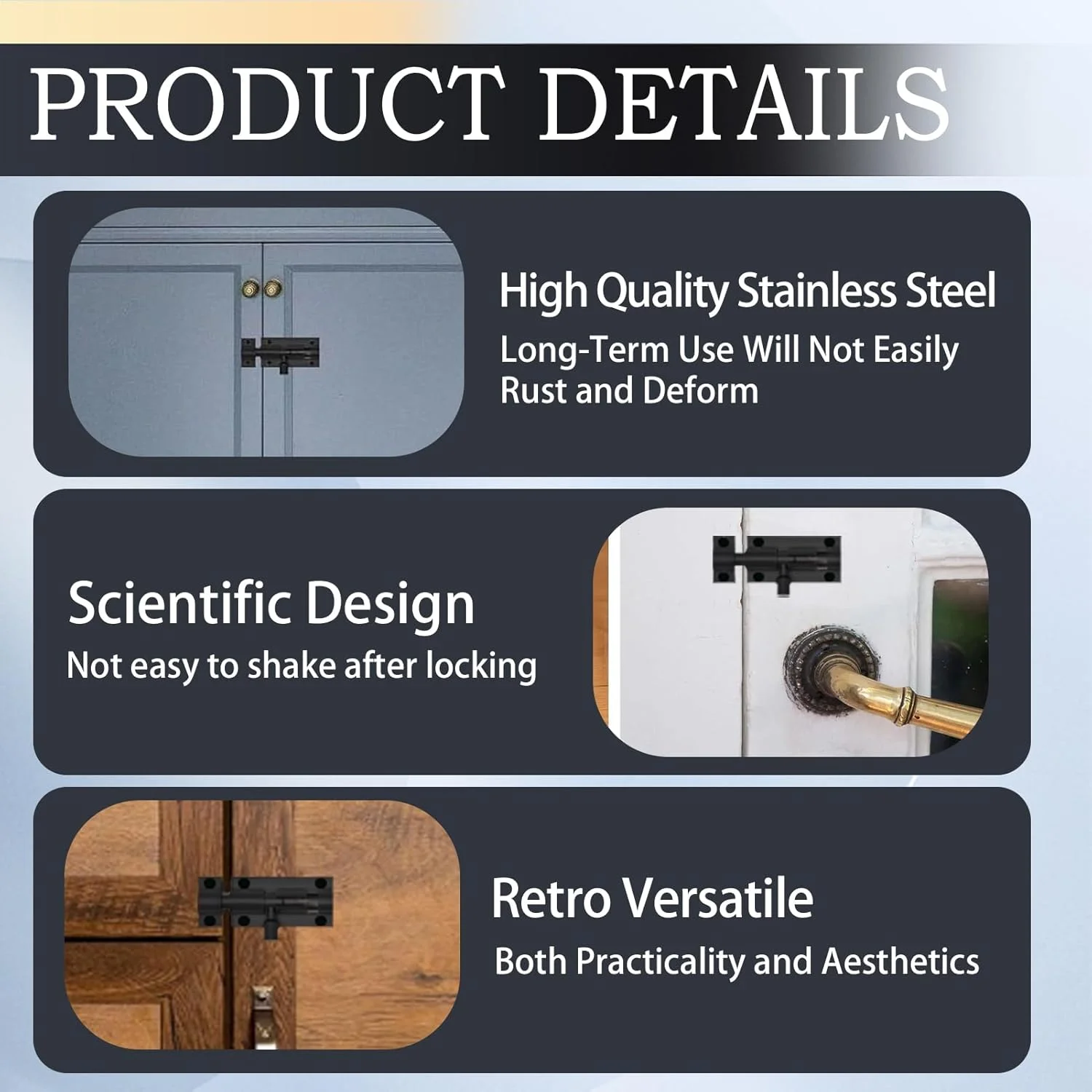بسته 4 عددی قفل زبانه درب، قفل کشویی ایمنی 2 اینچی با طراحی مقاوم در برابر آب و هوا، استیل ضد زنگ مشکی مات سنگین، قفل درب بشکه ای با پیچ برای درب داخلی، سوله، حمام، توالت