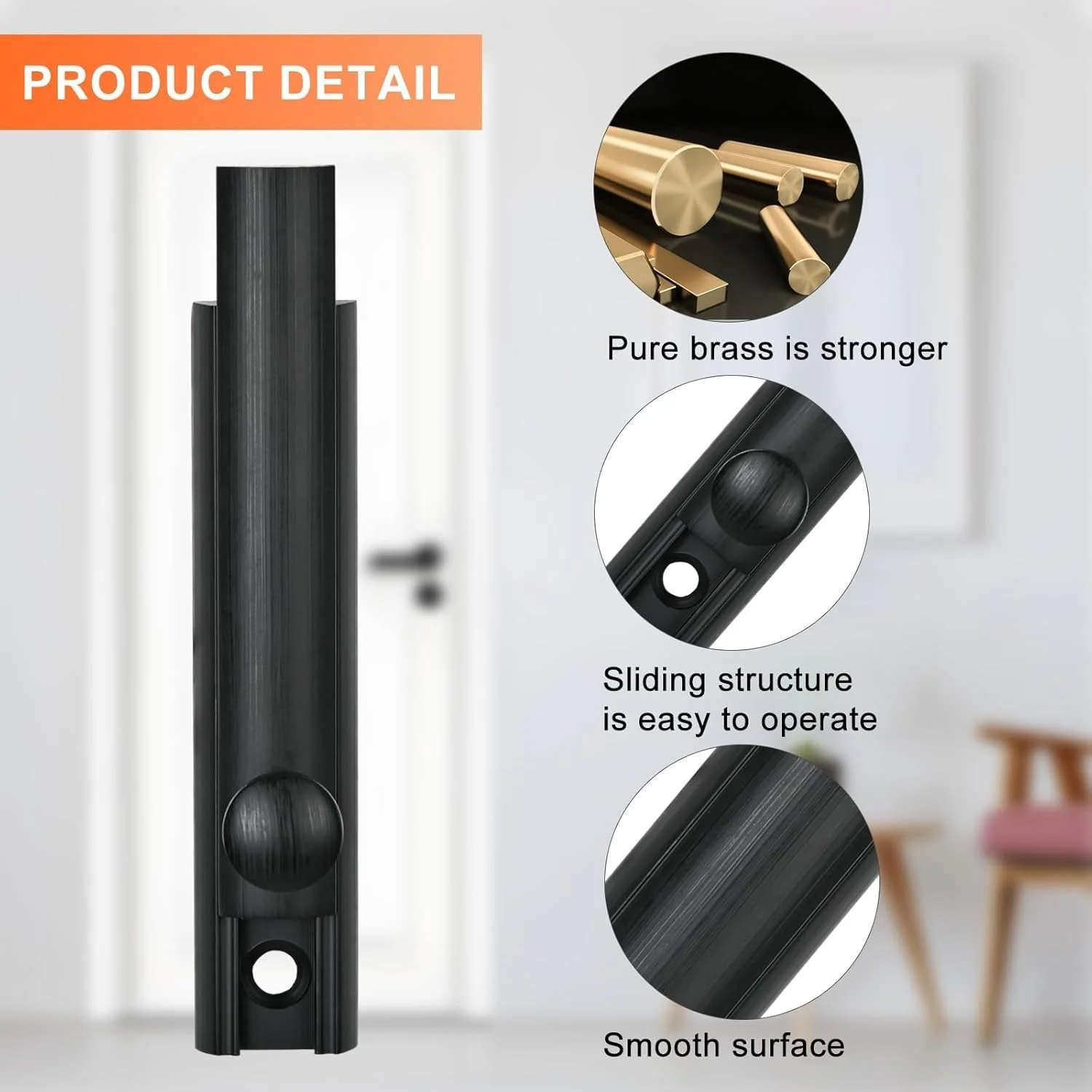 زبانه توکار برنجی سفید شاپ، زبانه درب کشویی سنگین و بادوام، مشکی (3 عدد)