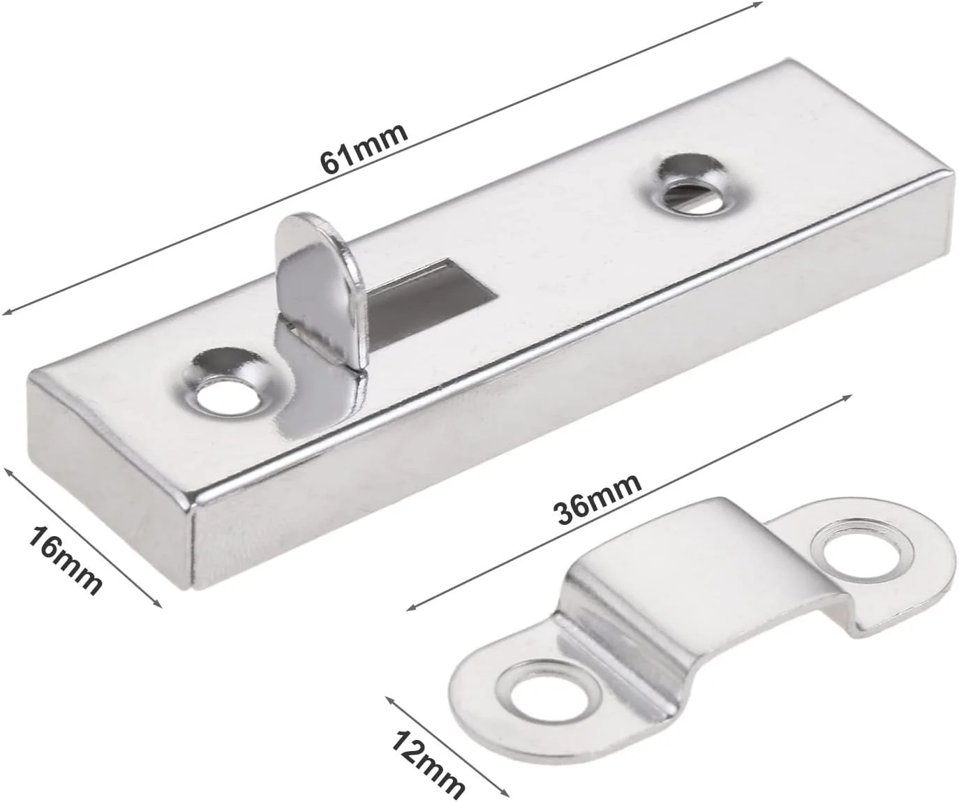 قفل کشویی درب کشویی WANAM با پیچ، بست لولایی، قفل ایمنی دروازه، کروم نقره ای، فلزی سنگین، قفل پنجره 61 میلی متر، قفل کشویی سوله