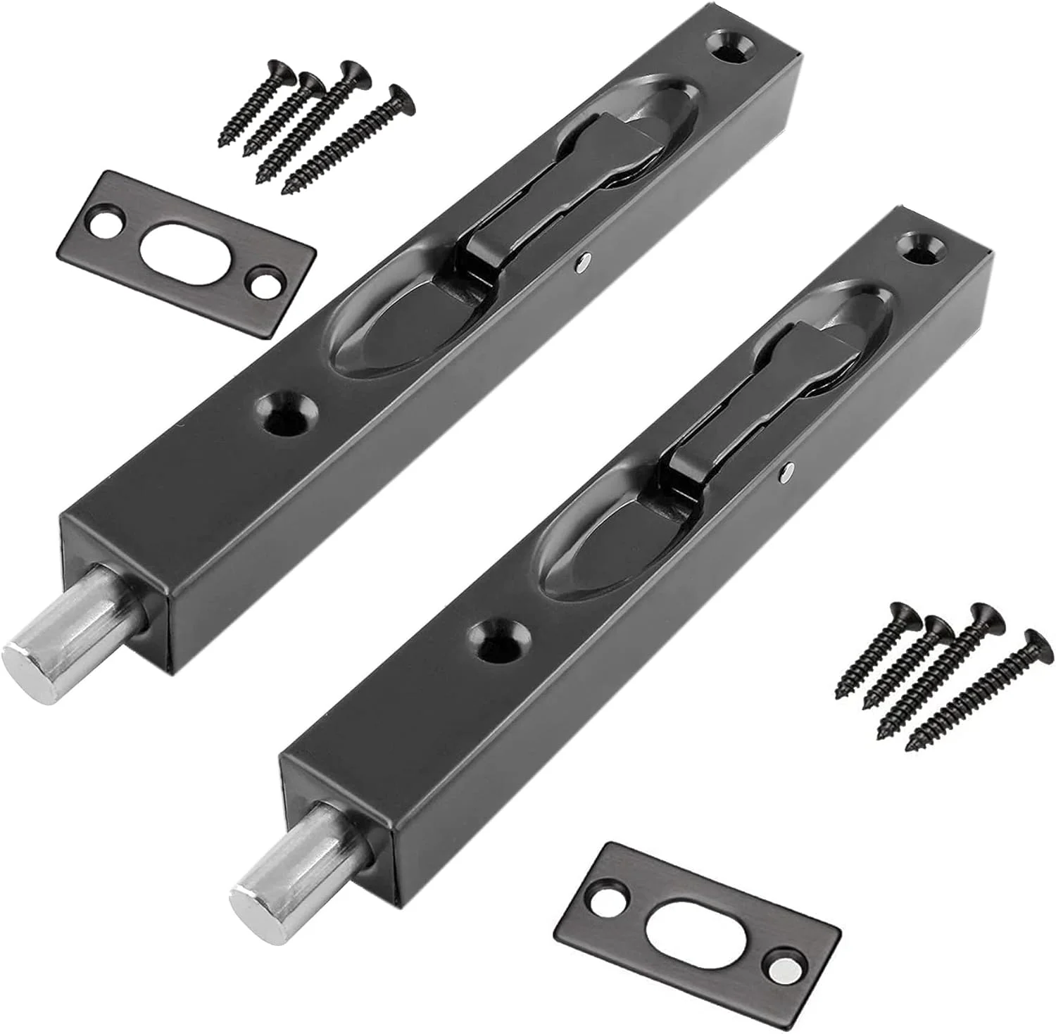 وی-کورم (بسته 2 عددی) قفل زبانه درب ایمنی استیل 304، 15 سانتی‌متری، قفل اهرمی درب دوبل، قفل زبانه کشویی درب فرانسوی، رنگ مشکی