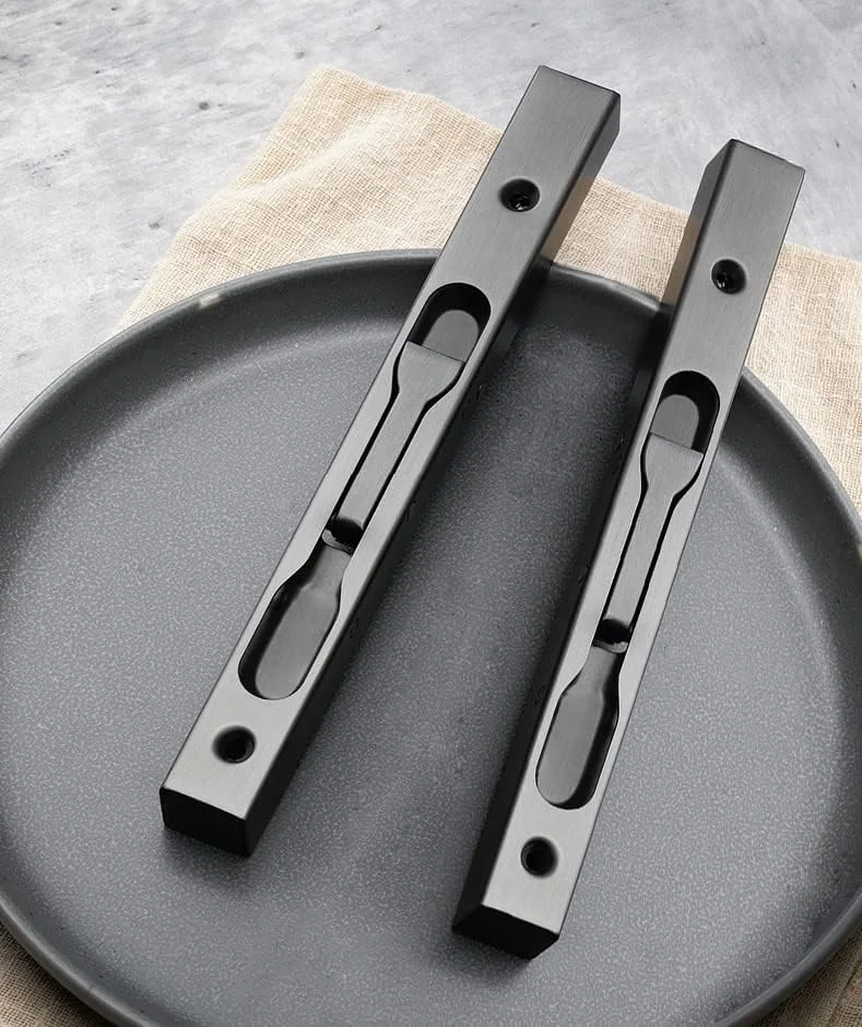 وی-کورم (بسته 2 عددی) قفل زبانه درب ایمنی استیل 304، 15 سانتی‌متری، قفل اهرمی درب دوبل، قفل زبانه کشویی درب فرانسوی، رنگ مشکی