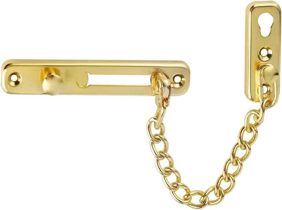 قفل زنجیری درب Tufexigo Alise، قفل زنجیری درب با فنر ایمنی ضد سرقت، قفل زنجیری برای داخل درب و قفل اضافی درب ورودی، روکش طلایی (1 عدد)