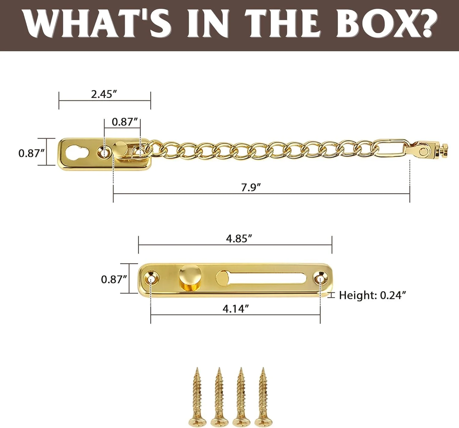 قفل زنجیری درب Tufexigo Alise، قفل زنجیری درب با فنر ایمنی ضد سرقت، قفل زنجیری برای داخل درب و قفل اضافی درب ورودی، روکش طلایی (1 عدد)