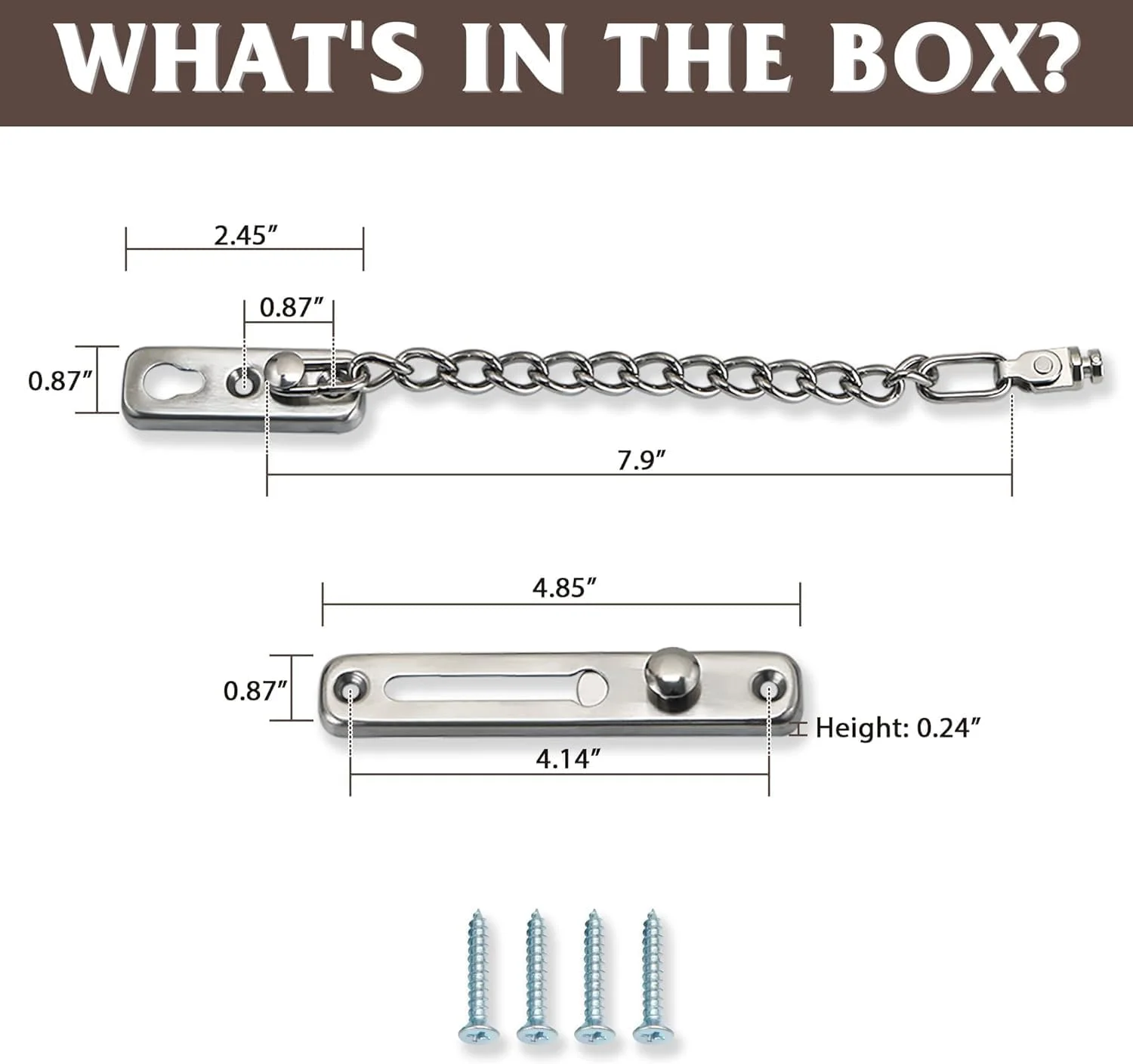 قفل زنجیری درب Tufexigo، قفل زنجیری درب با فنر ایمنی ضد سرقت، قفل زنجیری برای داخل درب و قفل اضافی درب ورودی، نیکل برس خورده (1 عدد)