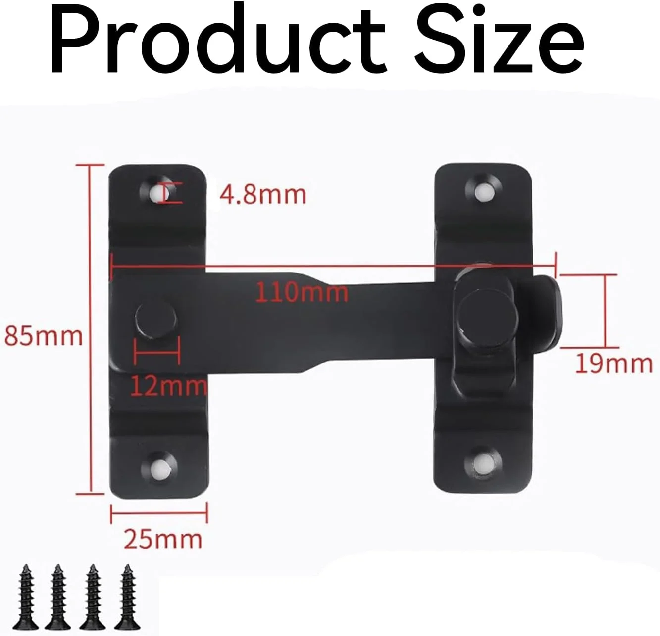 قفل درب ضخیم تر، قفل دروازه مشکی برای دروازه های چوبی، قفل درب استیل ضد زنگ برای کابینت، گاراژ، پنجره، درب کمد، قفل سگکی کمربندی ایمنی 180 درجه با ضخامت 3 میلی متر، 4.33 اینچ