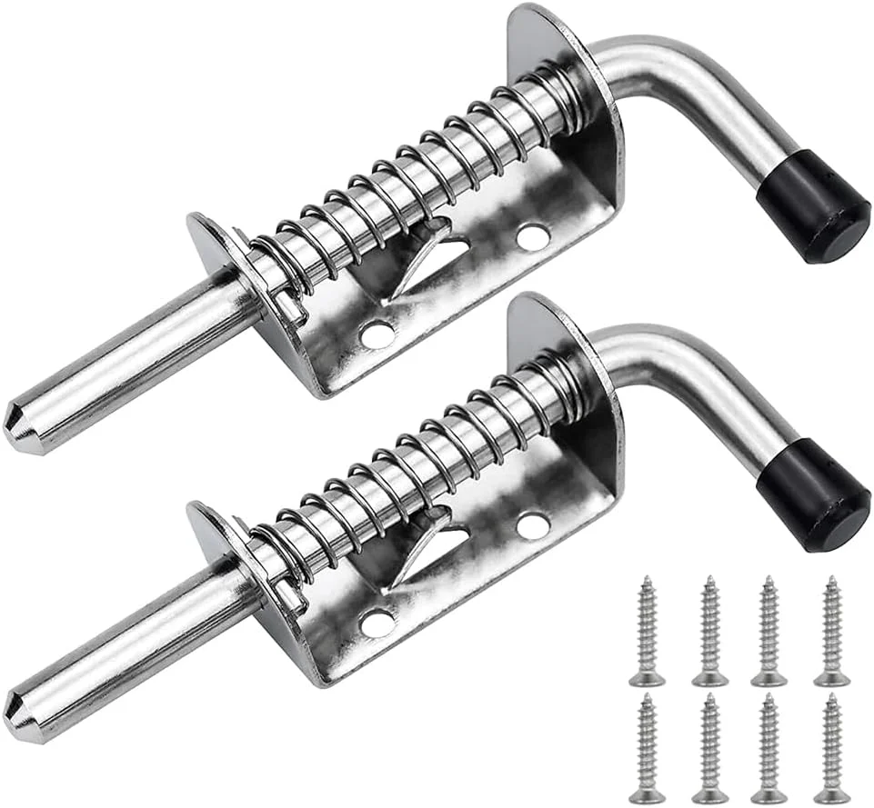 E-TING بسته 2 عددی پین قفل فنری 5 اینچی با 8 پیچ، قفل کشویی سنگین برای درها/کابینت ها/صندوق ها (استیل ضد زنگ)