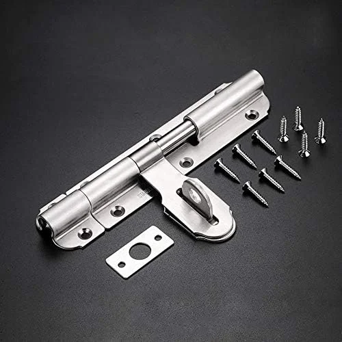 قفل کشویی درب تیبرهام، قفل زبانه ای استیل ضد زنگ 100 میلی متری تیبرهام با گیره قفل، قفل برجک سنگین برای درب های حمام، توالت، باغ، دروازه و سوله