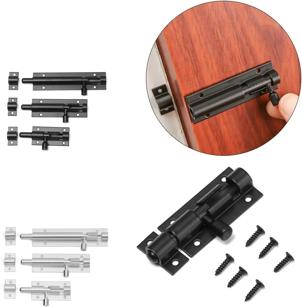 قفل زبانه ای استوانه ای تمکین مشکی نقره ای 2/3/4 اینچی آلیاژ آلومینیوم سخت افزار درب برای سخت افزار خانه قفل درب ایمنی (4 اینچ مشکی)