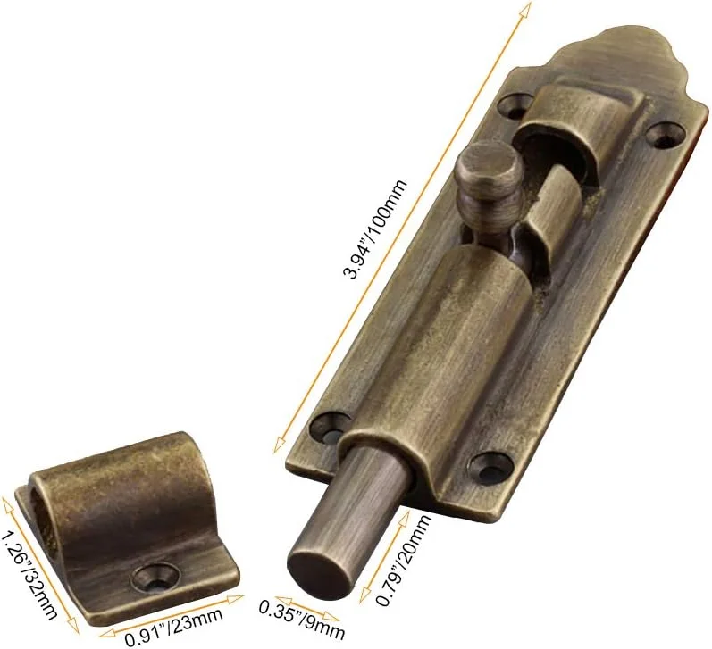 قفل زبانه ای برنجی خالص عتیقه تیاززا، قفل مسی ضخیم شده برای درها و پنجره های چوبی