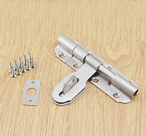 قفل کشویی درب تیبرهام، قفل زبانه ای استیل ضد زنگ 100 میلی متری تیبرهام با گیره قفل، قفل برجک سنگین برای درب های حمام، توالت، باغ، دروازه و سوله