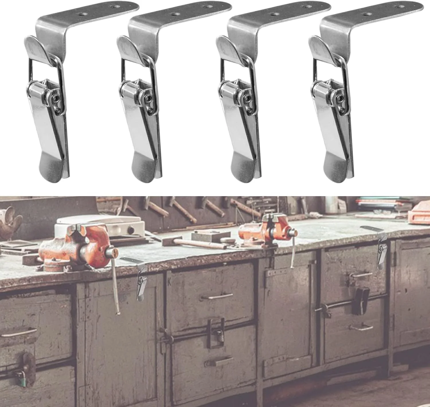 قفل زبانه ۹۰ درجه TERRIFI، قفل زاویه دار ایمنی استیل ضد زنگ، قفل زبانه درب زاویه راست، قفل زبانه برای درب و پنجره (ست ۴ عددی، بدون قفل)