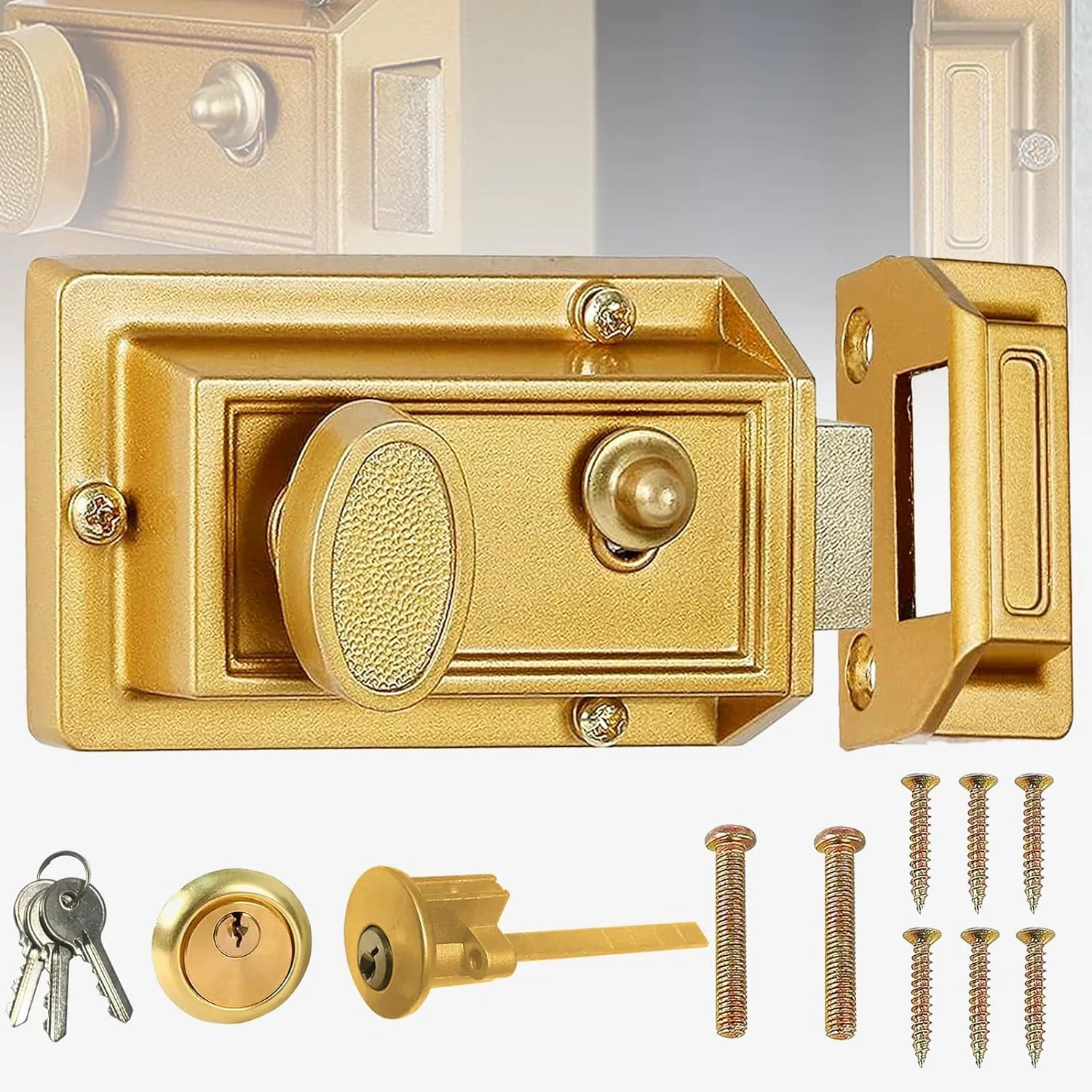 قفل درب حیاطی TERRIFI، قفل دروازه دو قفله با سیلندر برنجی ممتاز، قفل درب با زبانه 60 میلی‌متری، پرداخت برنجی براق، ایده‌آل برای درهای حیاط، باغ و دروازه‌ها