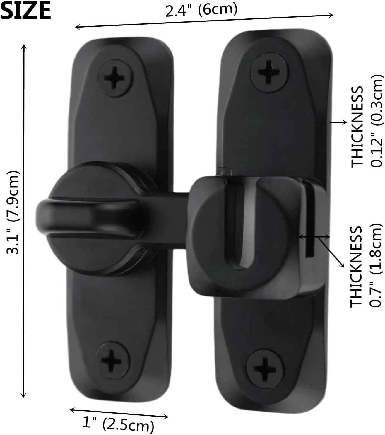 قفل زبانه گردان مشکی تزویق، قفل درب ایمنی میله ای سنگین 180 درجه، طراحی جدید ضخیم و ضد زنگ (زبانه درب گردان 90-180 درجه)
