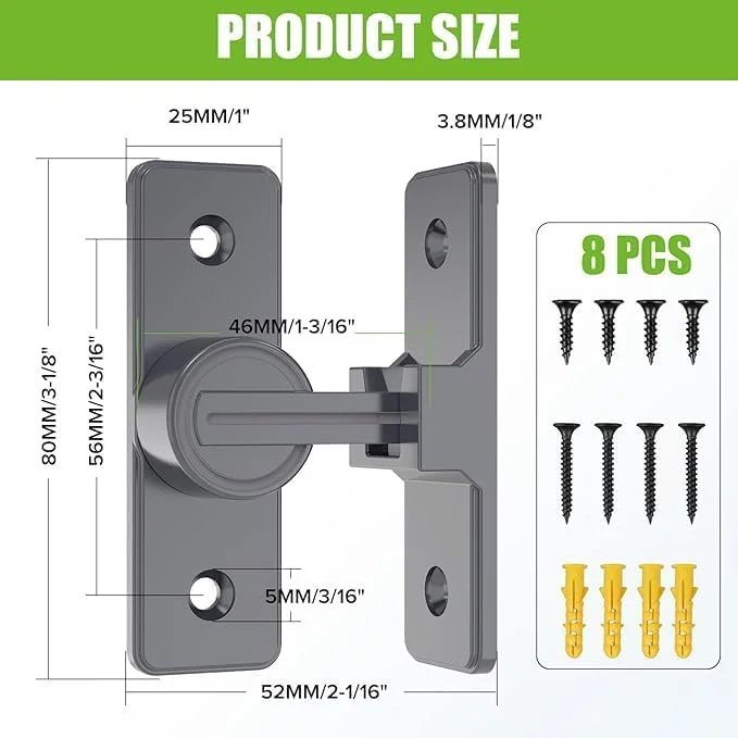 قفل درب سخت افزاری تزویق، قفل درب 90 درجه سنگین، قفل ایمنی درب چرخشی، قفل درب کشویی انبار برای باغ، حمام، فضای باز، گاراژ، پنجره (خاکستری)