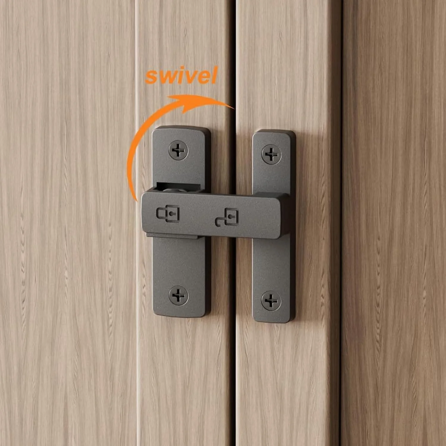 قفل زبانه چرخشی سنگین تزویق، قفل درب کشویی/چرخشی 90/180 درجه، نصب آسان، آلیاژ روی بدون کلید، مشکی مات، ایده آل برای درب های کشویی، حمام، کابینت آشپزخانه، ایمنی حیوانات خانگی