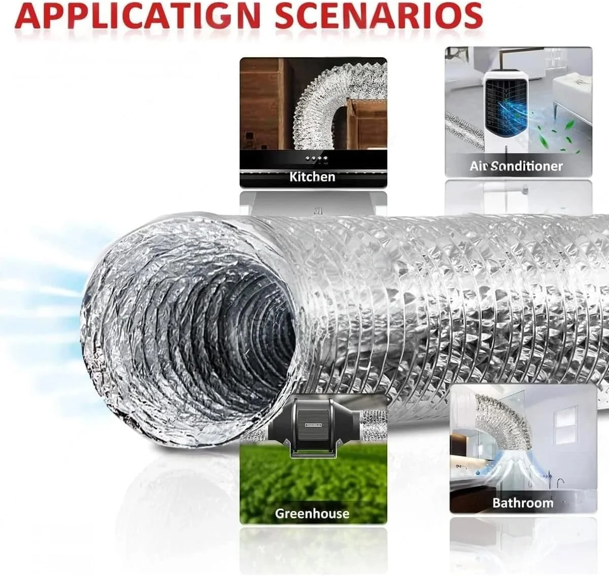لوله خرطومی آلومینیومی، لوله اگزوز آلومینیومی انعطاف پذیر، مقاوم در برابر حرارت، رطوبت و آتش - KYLAQ (8 اینچ)