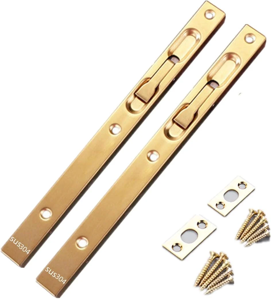 زبانه و قفل مخفی SZhuidaxing szhdxsy، فولاد ضد زنگ 304، طول 254 میلی متر (10 اینچ)، قفل زبانه امنیتی درب، قفل اهرمی درب دوبل، قفل کشویی درب فرانسوی (2 عددی) (طلایی)