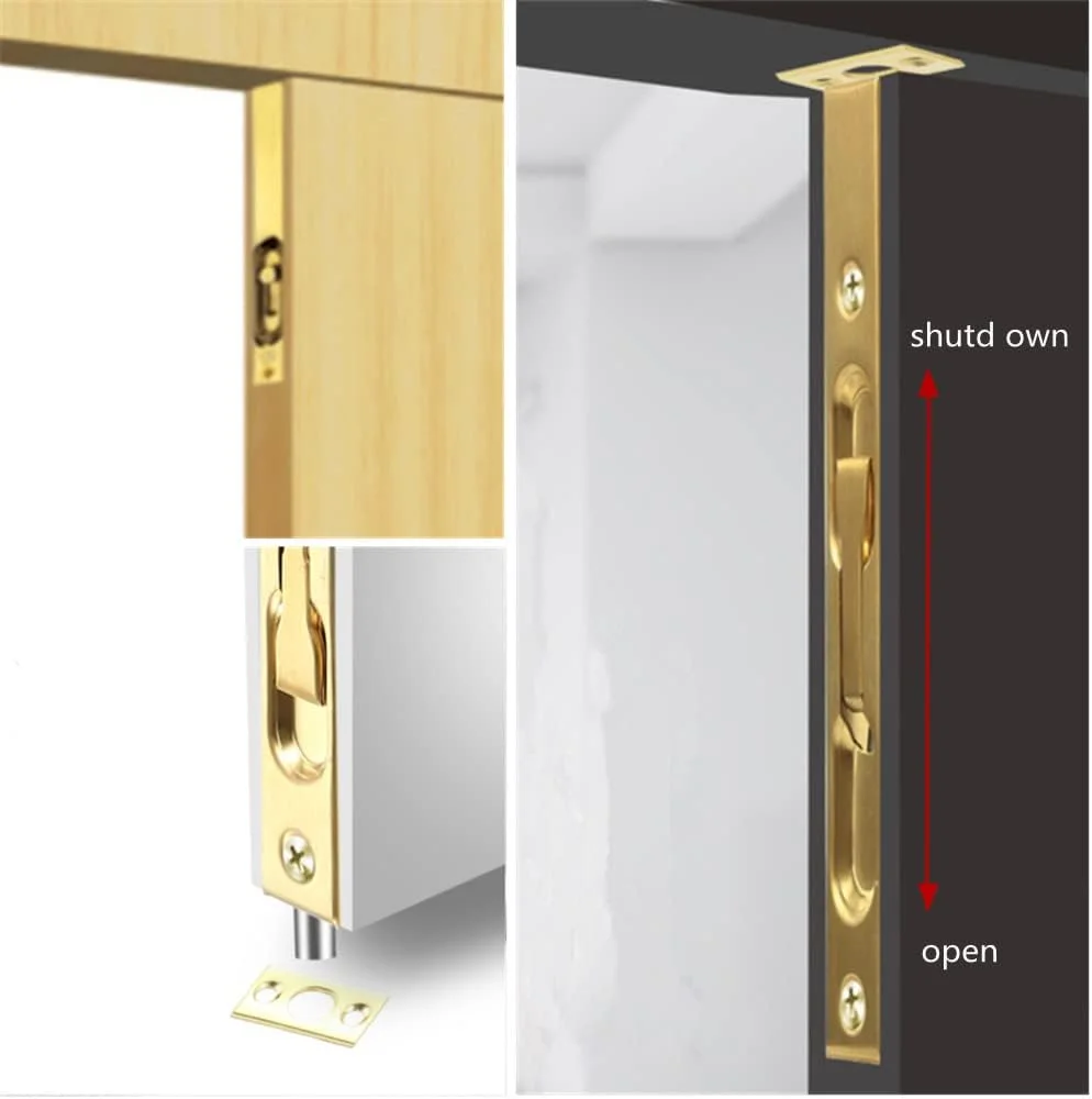 زبانه و قفل مخفی SZhuidaxing szhdxsy، فولاد ضد زنگ 304، طول 254 میلی متر (10 اینچ)، قفل زبانه امنیتی درب، قفل اهرمی درب دوبل، قفل کشویی درب فرانسوی (2 عددی) (طلایی)